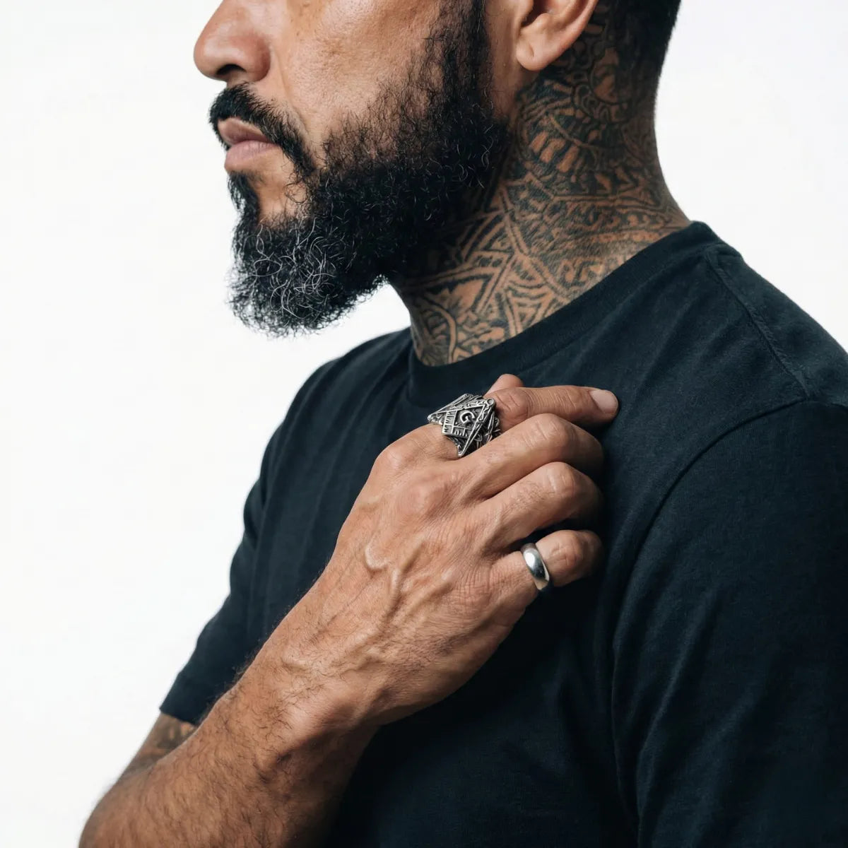 Masonic Biker Ring Worn by Male Model