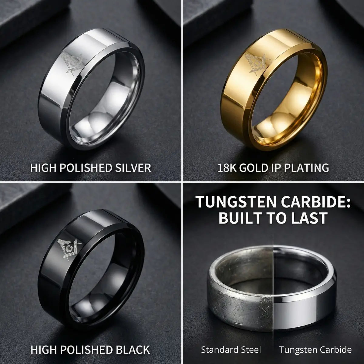 Masonic Tungsten Ring Features