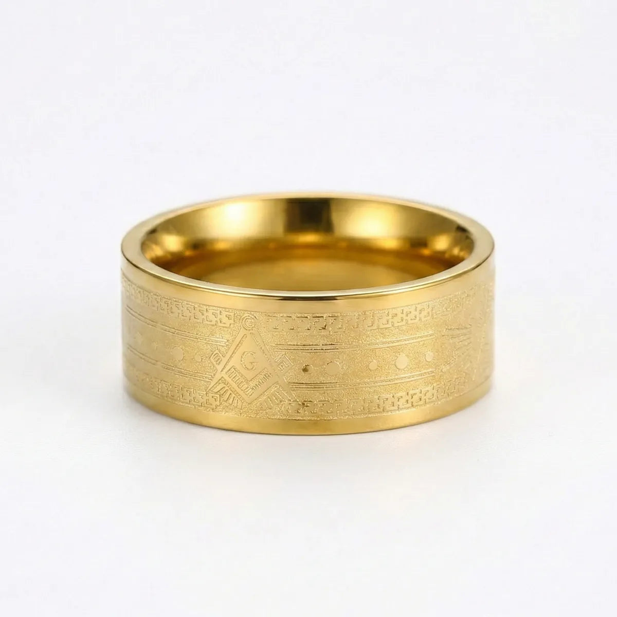 Masonic Wedding Band 8mm Gold Details