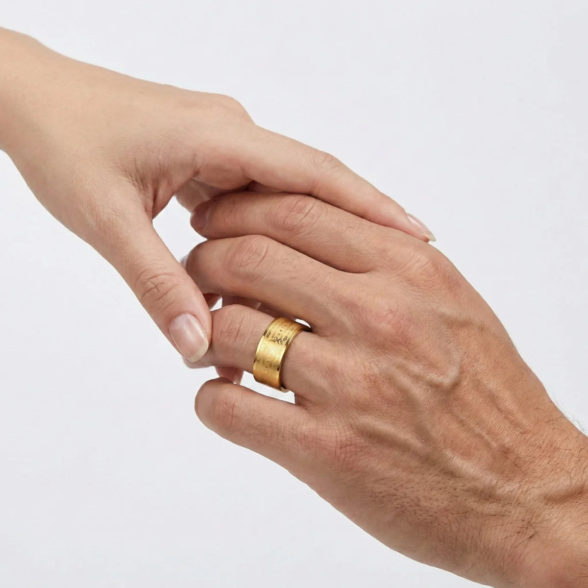 Masonic Wedding Band 8mm Gold Worn by Male Model