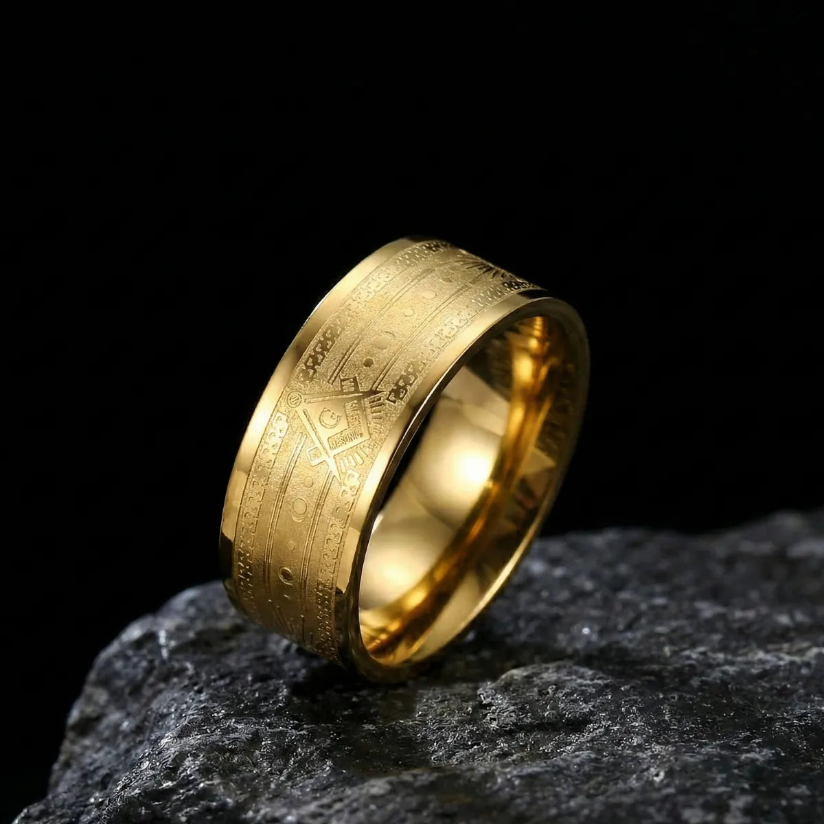 Masonic Wedding Band 8mm Gold