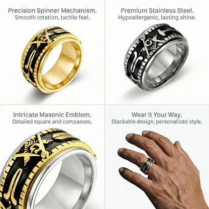 Masonic Working Tools Spinner Ring Features