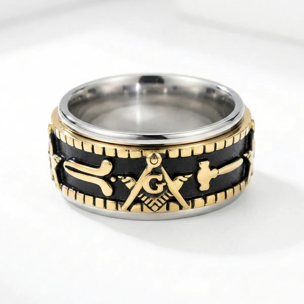 Masonic Working Tools Spinner Ring Gold Silver Details