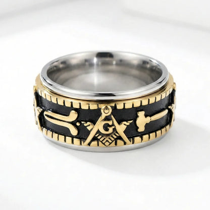 Masonic Working Tools Spinner Ring Gold Silver Details