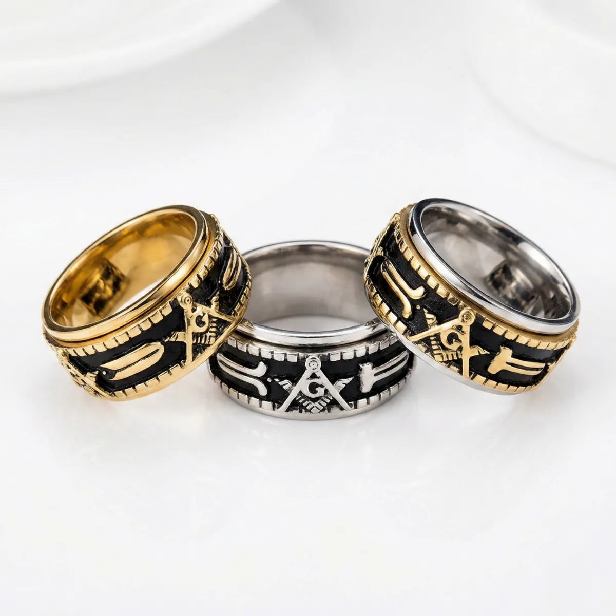 Masonic Working Tools Spinner Ring Gold Silver and Gold Silver
