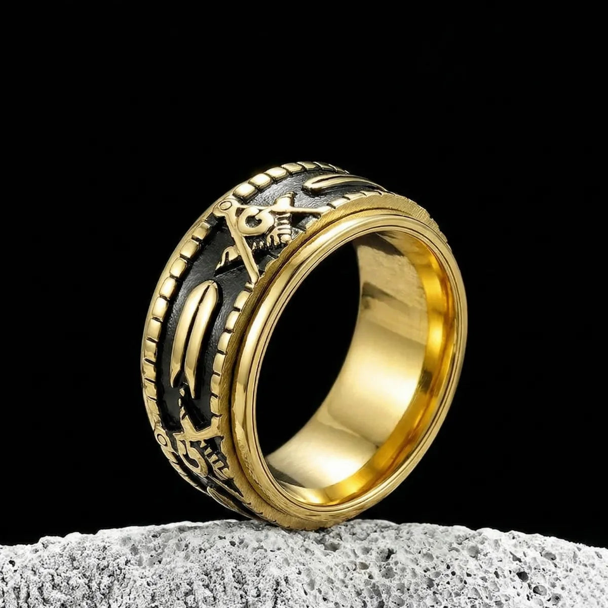 Masonic Working Tools Spinner Ring Gold