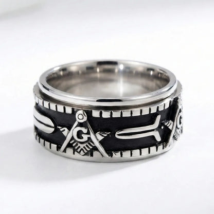 Masonic Working Tools Spinner Ring Silver Details