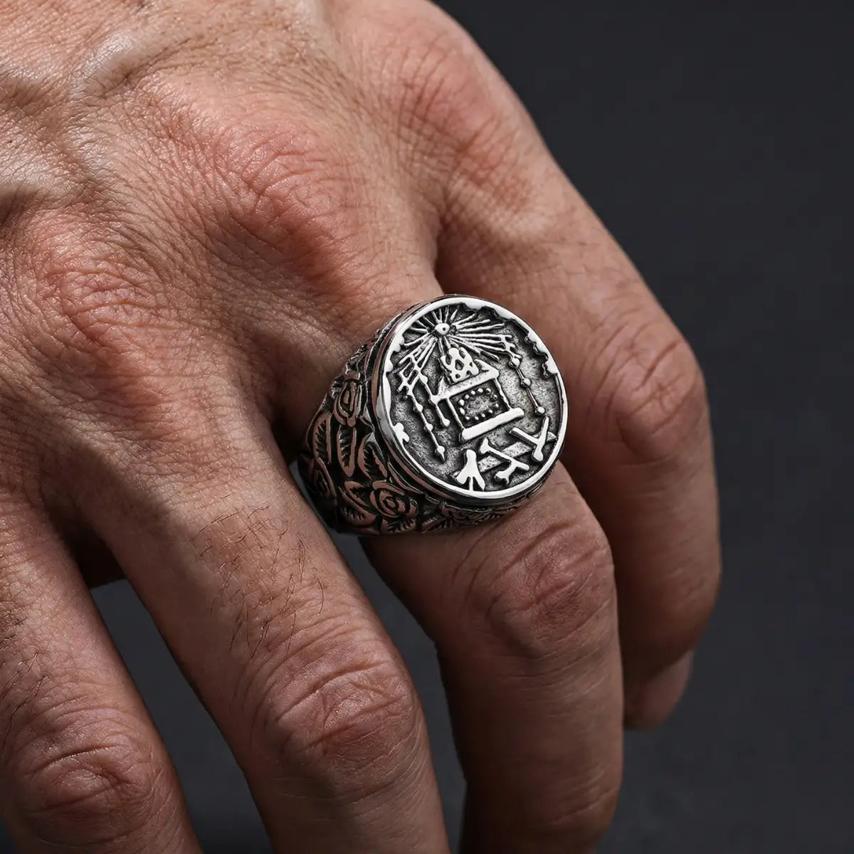 Masonic York Rite Ring Worn by Male Model