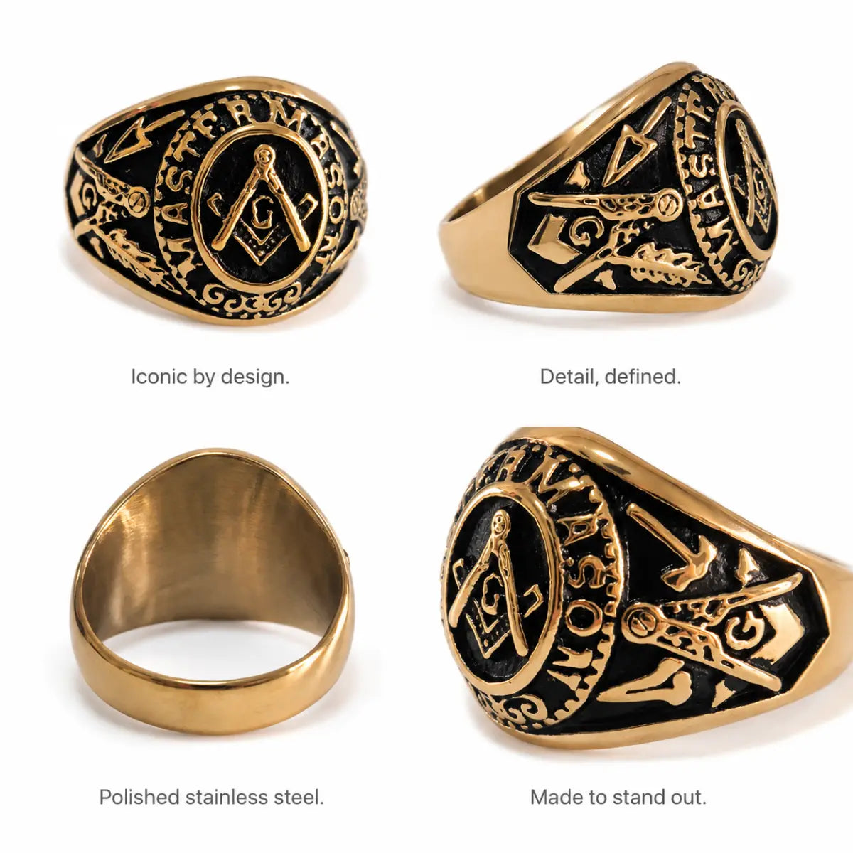 Master Mason Degree Ring Gold Details and Features Infographic