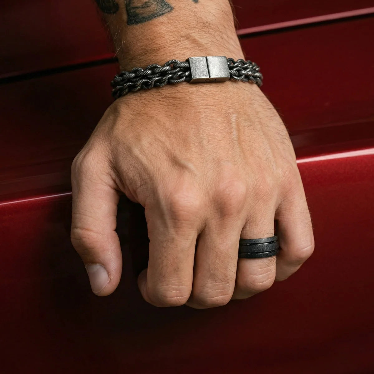 Matte Black Tungsten Band 8mm Worn by Male Model Details