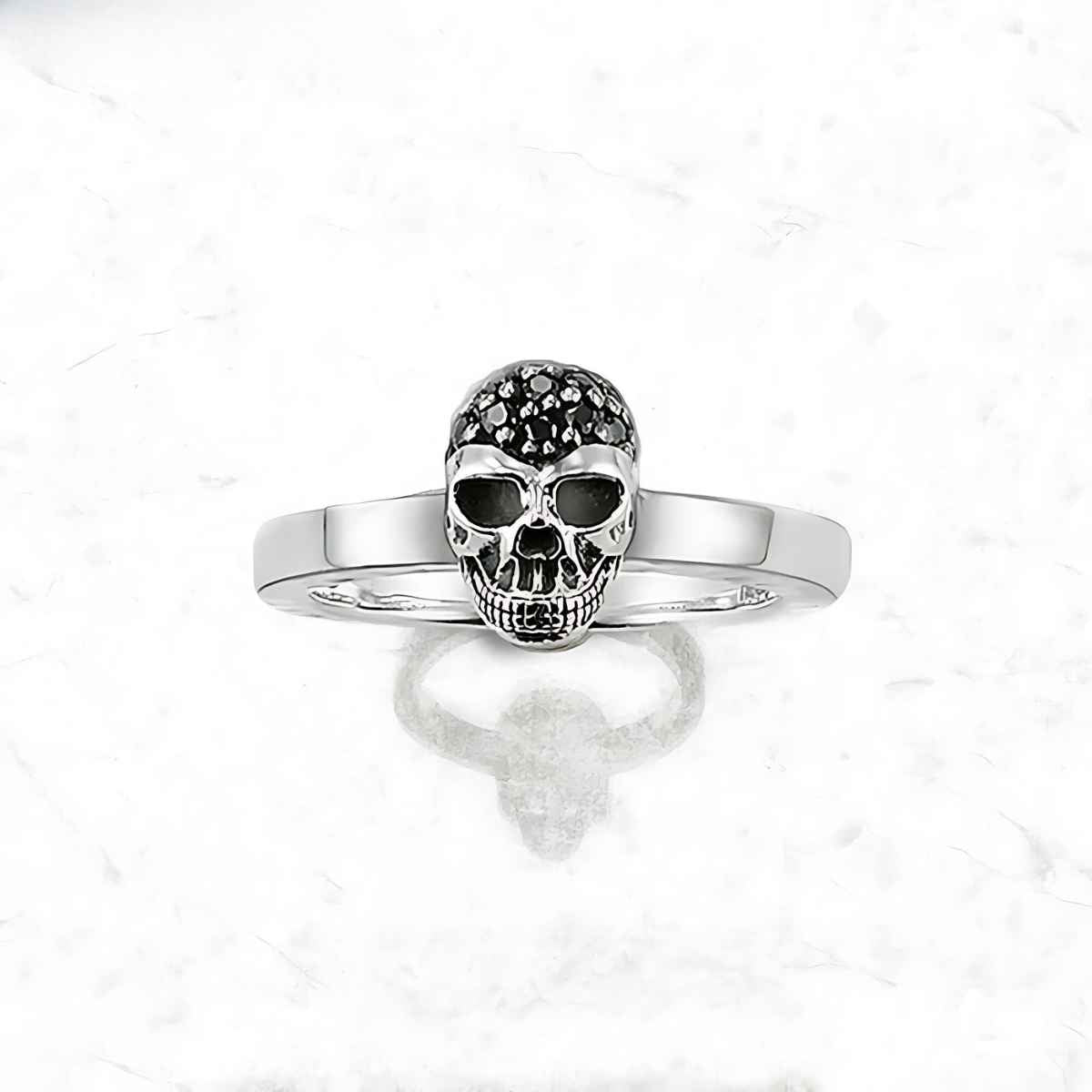 Medium Skull Engagement Ring Sterling Silver Xenos Jewelry