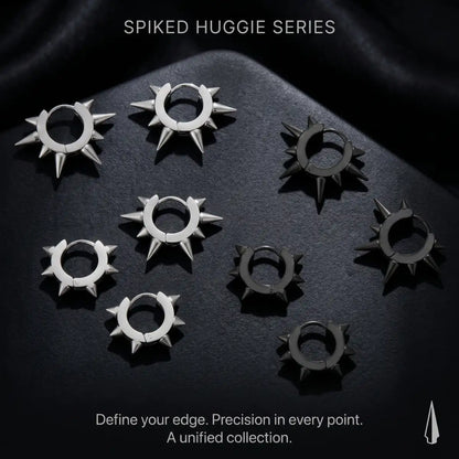 Medium and Large Spike Hoop Earrings Silver and Black Collections