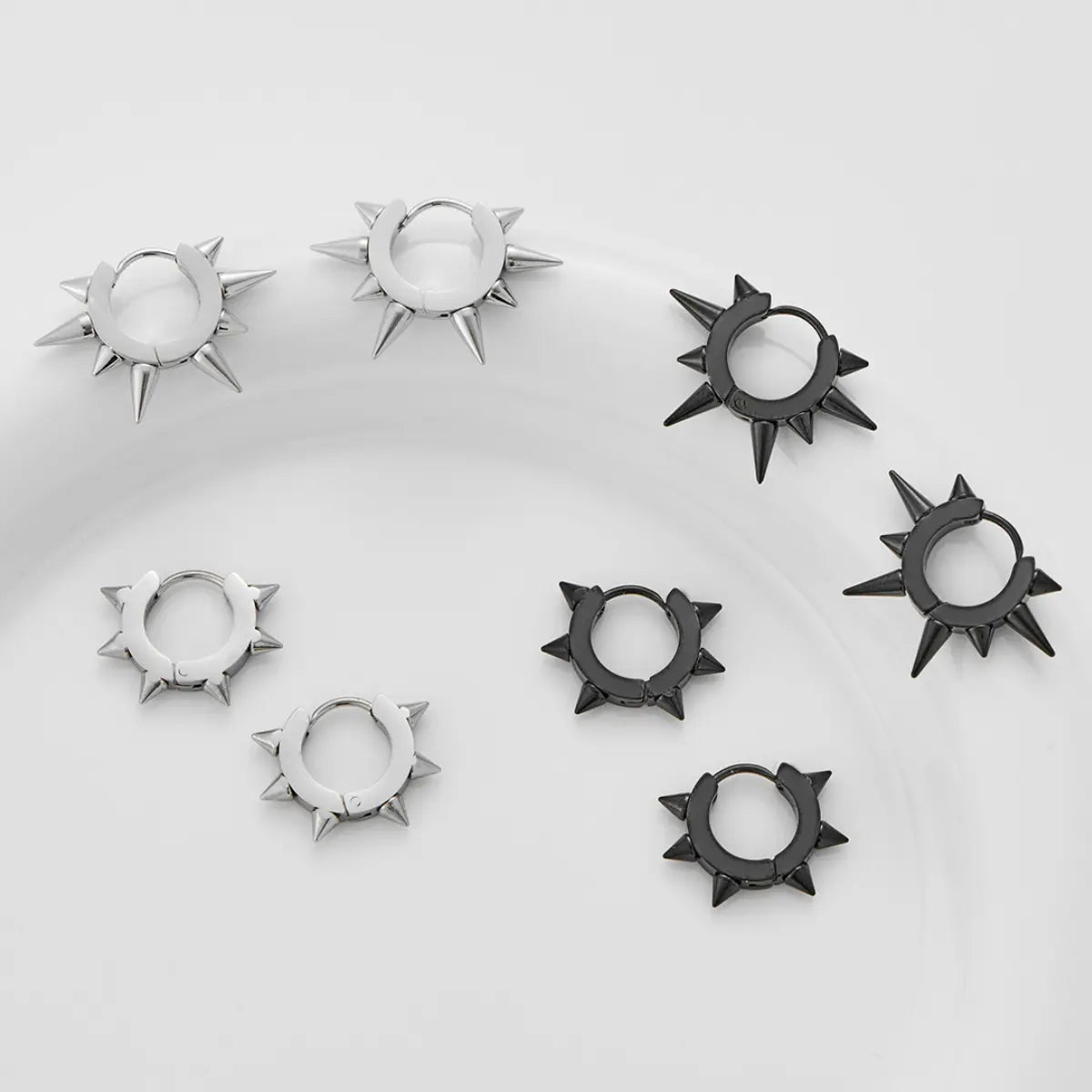 Medium and Large Spike Hoop Earrings Silver and Black