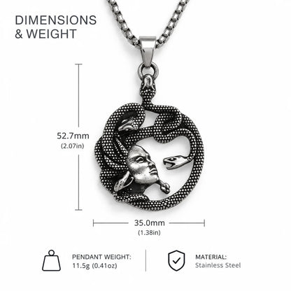Medusa Snake Necklace Dimension Diagram 42mm 1.65inch and Weight 25g 0.88oz