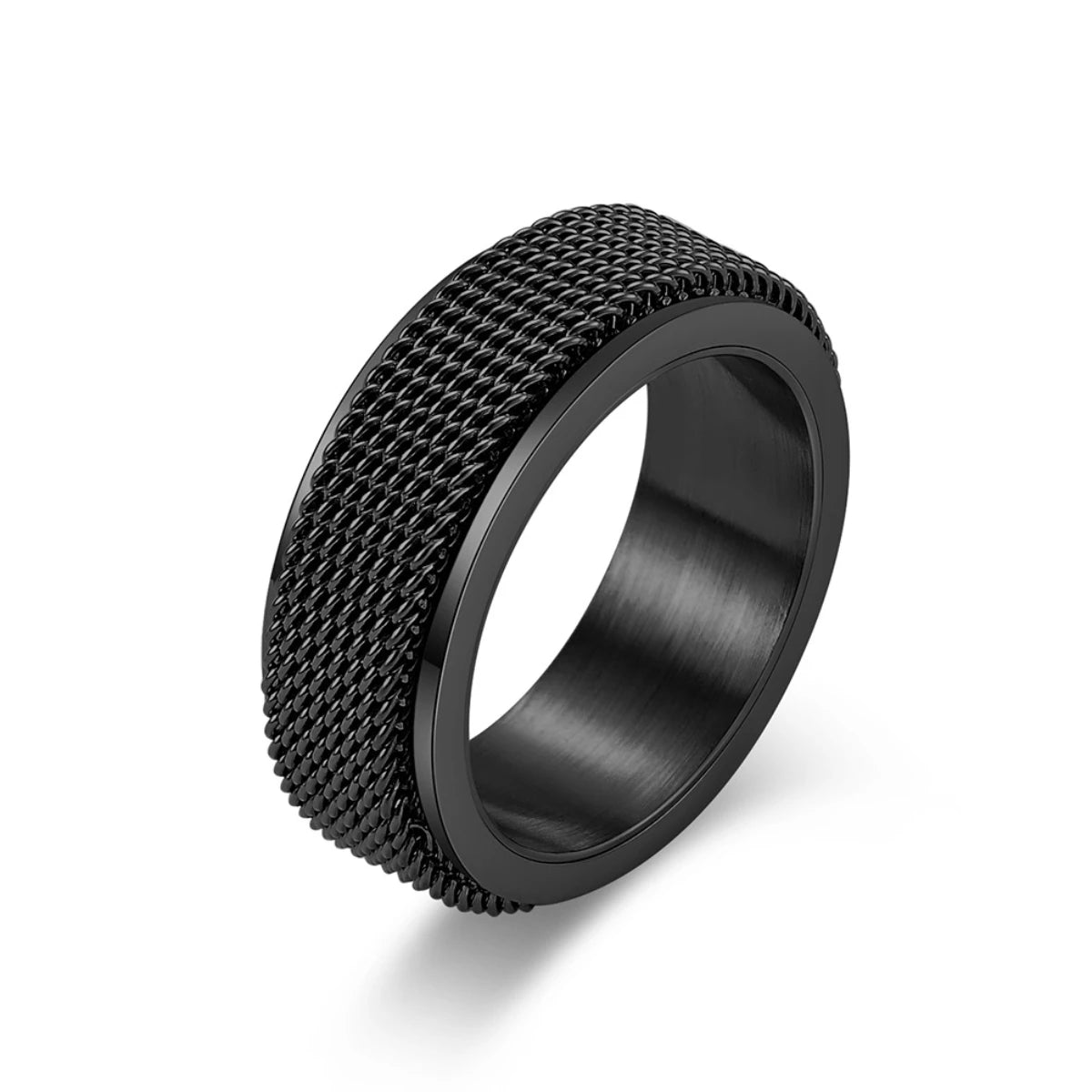 Men‘s 8mm Black Mesh Fidget Ring