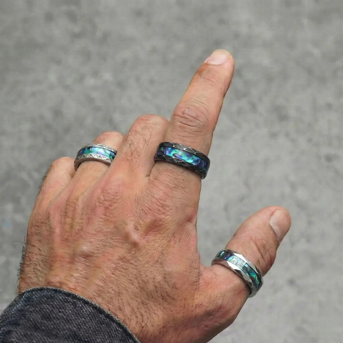Men’s Abalone Rings Worn by Male Model