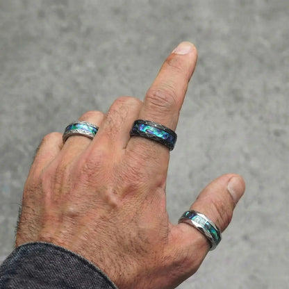 Men’s Abalone Rings Worn by Male Model