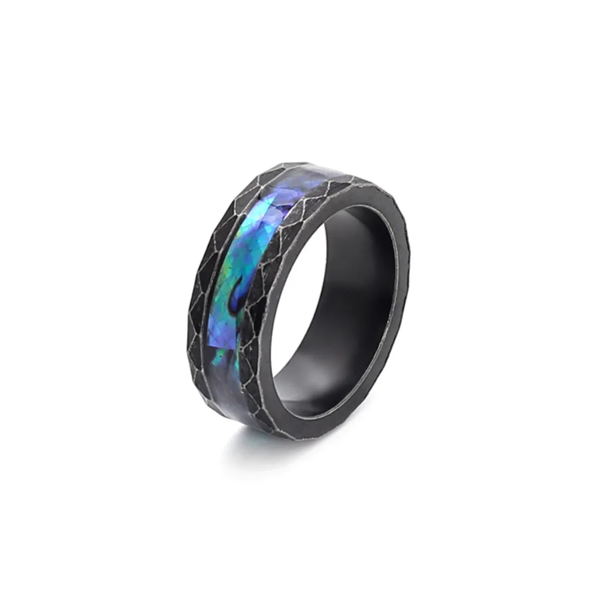 Men’s Black Faceted Abalone Ring Details