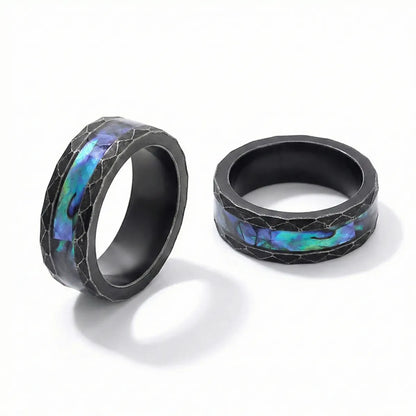 Men's Black Faceted Abalone Ring Multi Angle Details