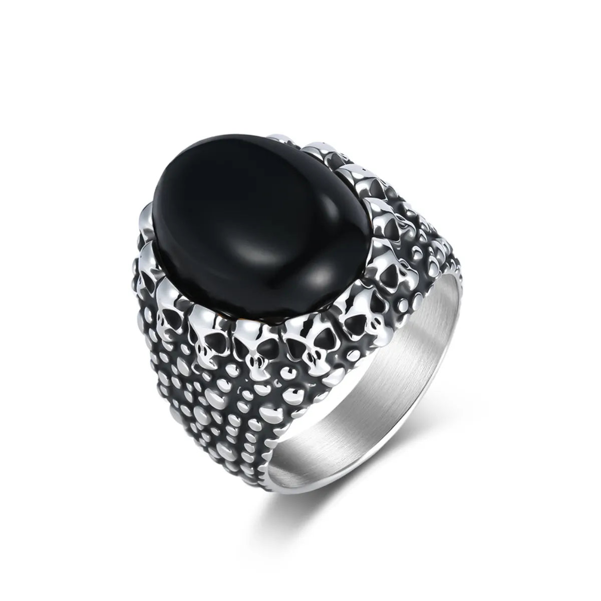 Men's Black Onyx Skull Signet Ring Details