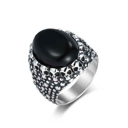 Men's Black Onyx Skull Signet Ring Details
