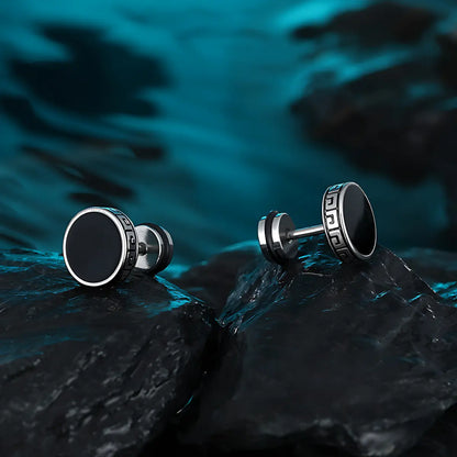 Men's Black Stud Earrings Stainless Steel 10mm Details