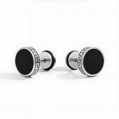 Men's Black Stud Earrings Stainless Steel 10mm Black Silver