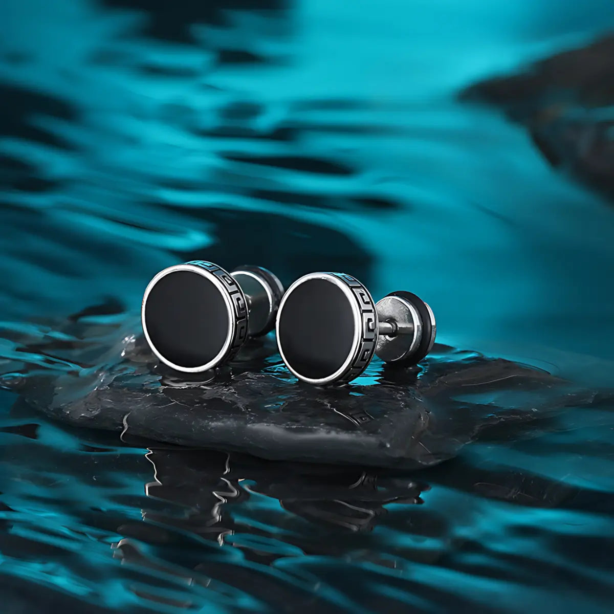 Men's Black Stud Earrings Stainless Steel 10mm