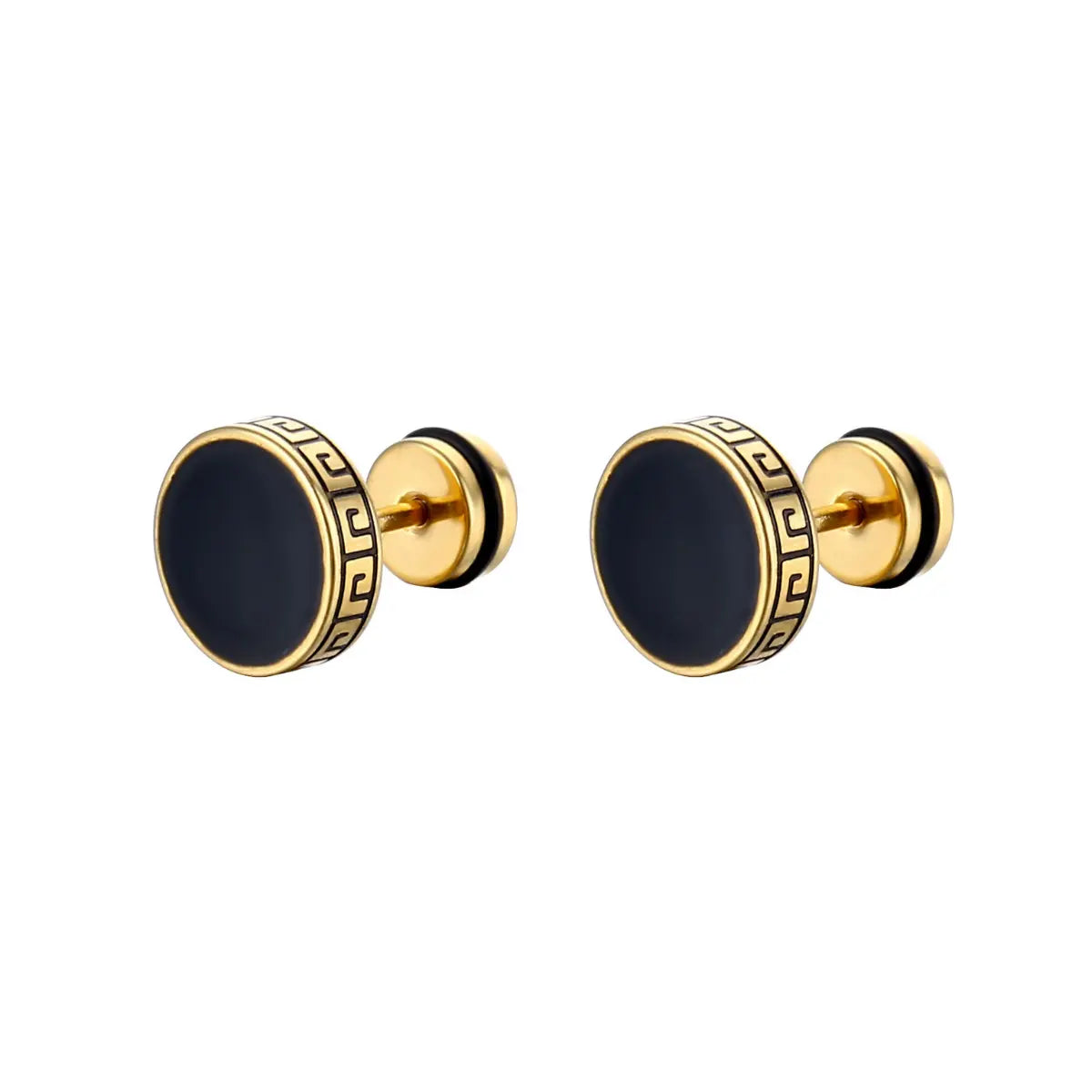 Men's Black Stud Earrings Stainless Steel 10mm Black Gold