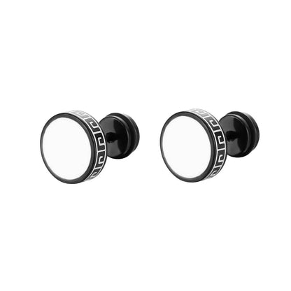 Men's Black Stud Earrings Stainless Steel 10mm Black White