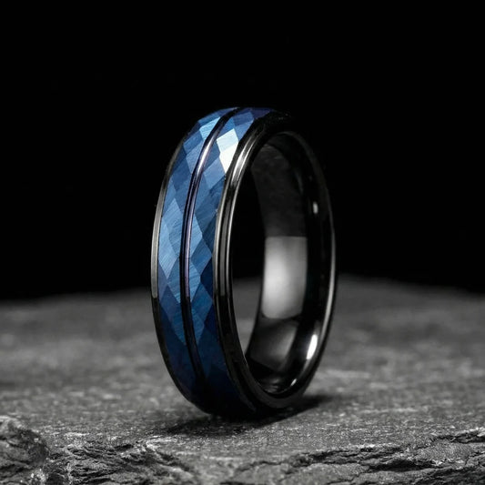 Men's Black and Blue Wedding Band