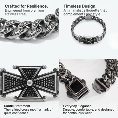 Men‘s Cross Bracelet Silver Details and Features Infographic