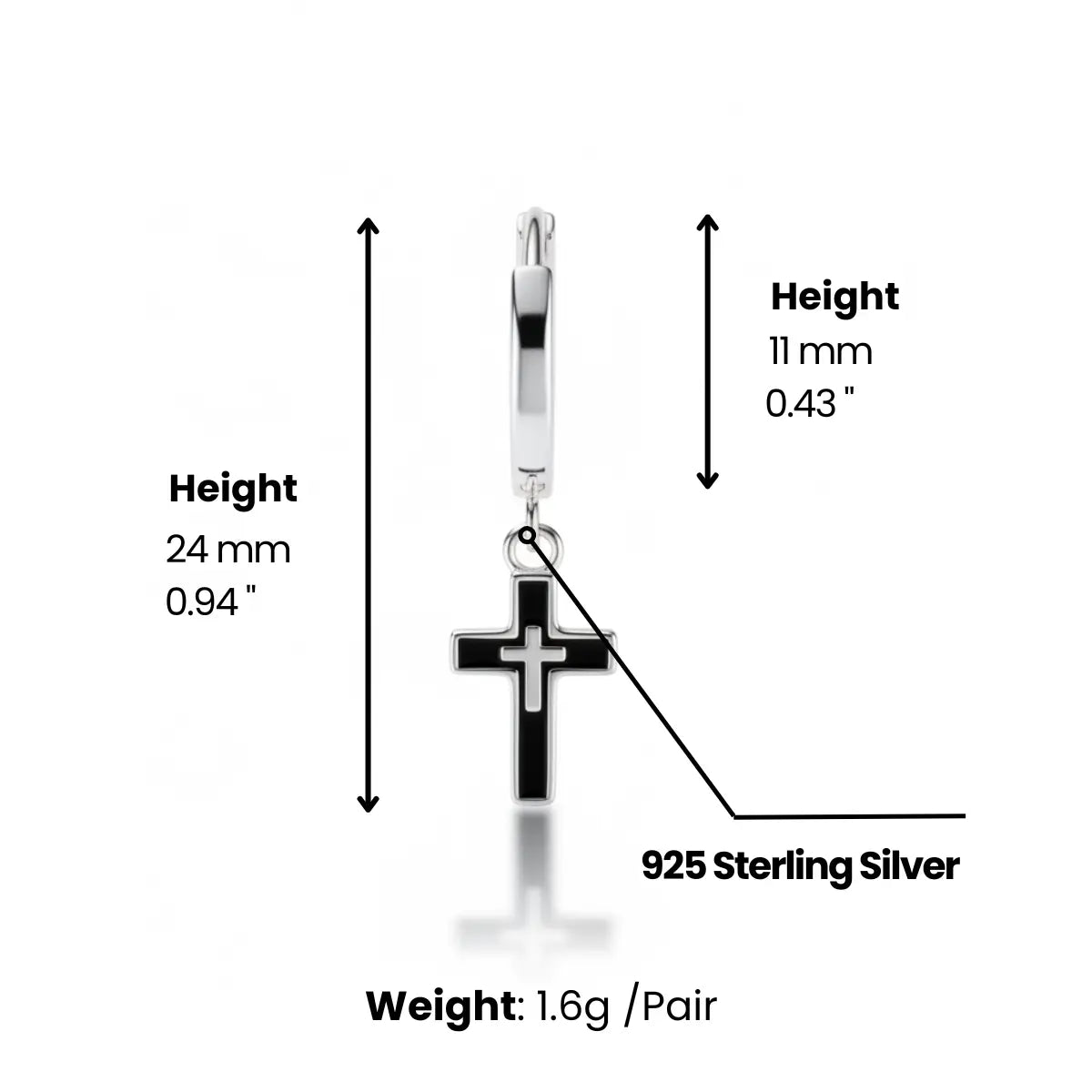 Men's Cross Dangle Earrings Dimensions and Weight