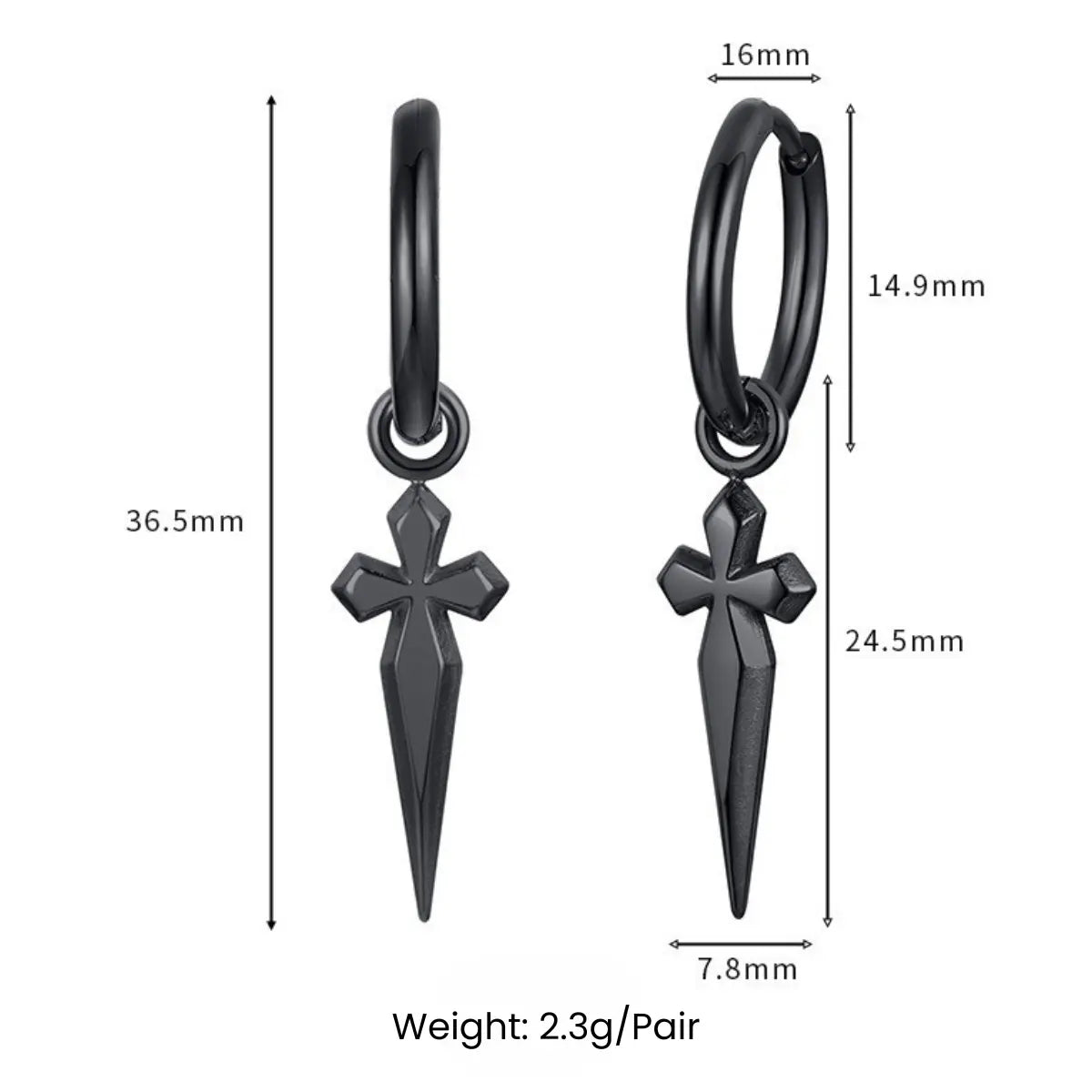 Men's Dagger Earrings Dimensions and Weight - Xenos Jewelry