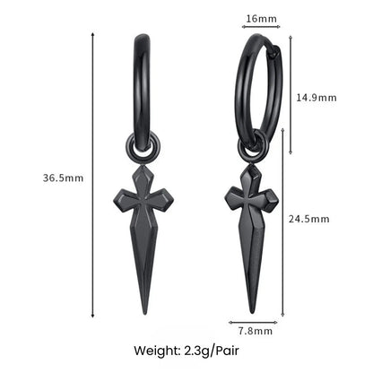 Men's Dagger Earrings Dimensions and Weight - Xenos Jewelry