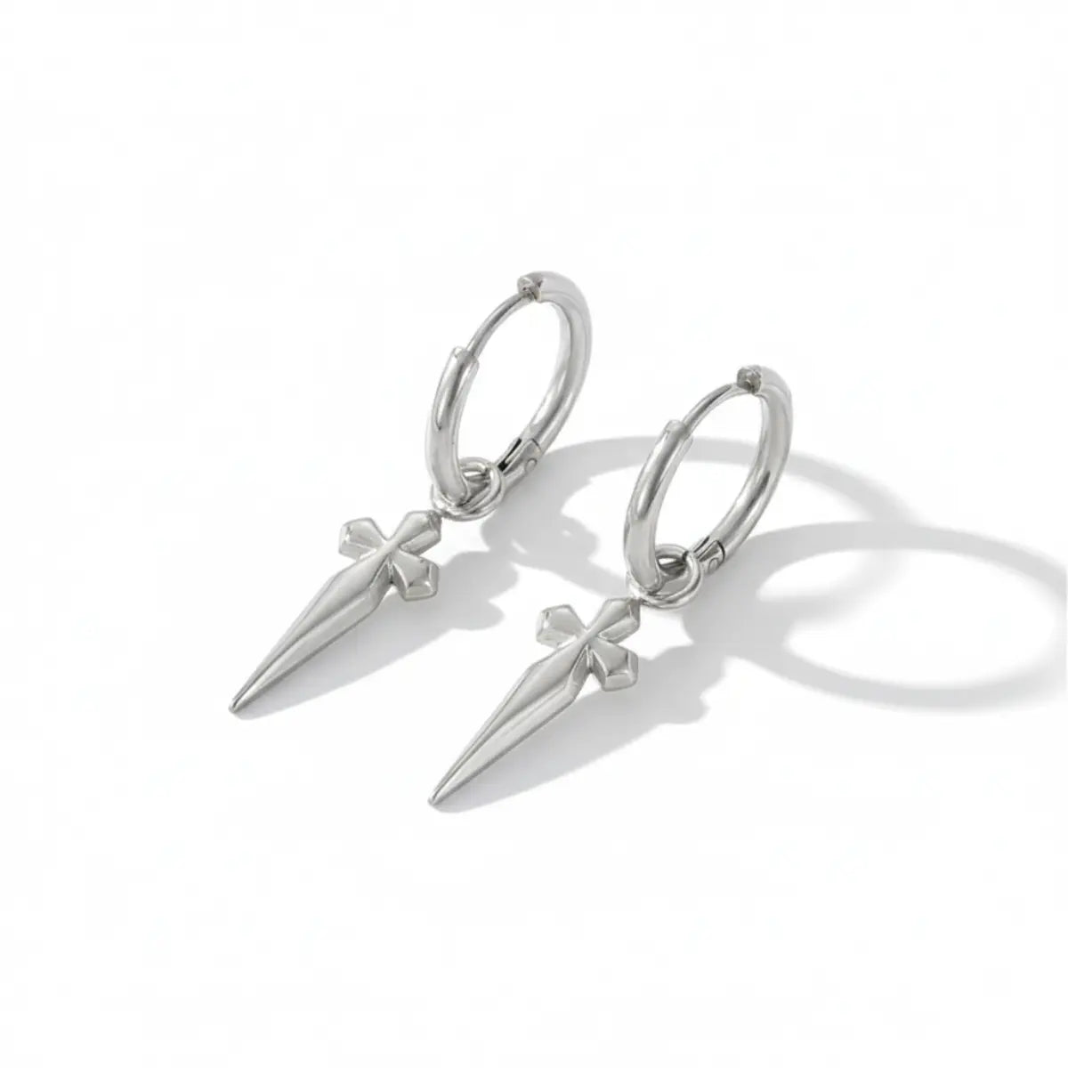 Men's Dagger Earrings Silver Details