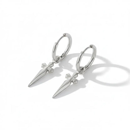 Men's Dagger Earrings Silver Details