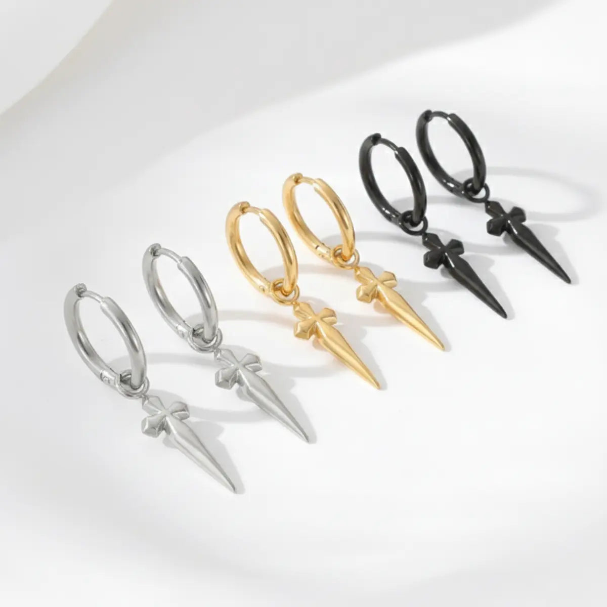 Men's Dagger Earrings Silver Gold and Black