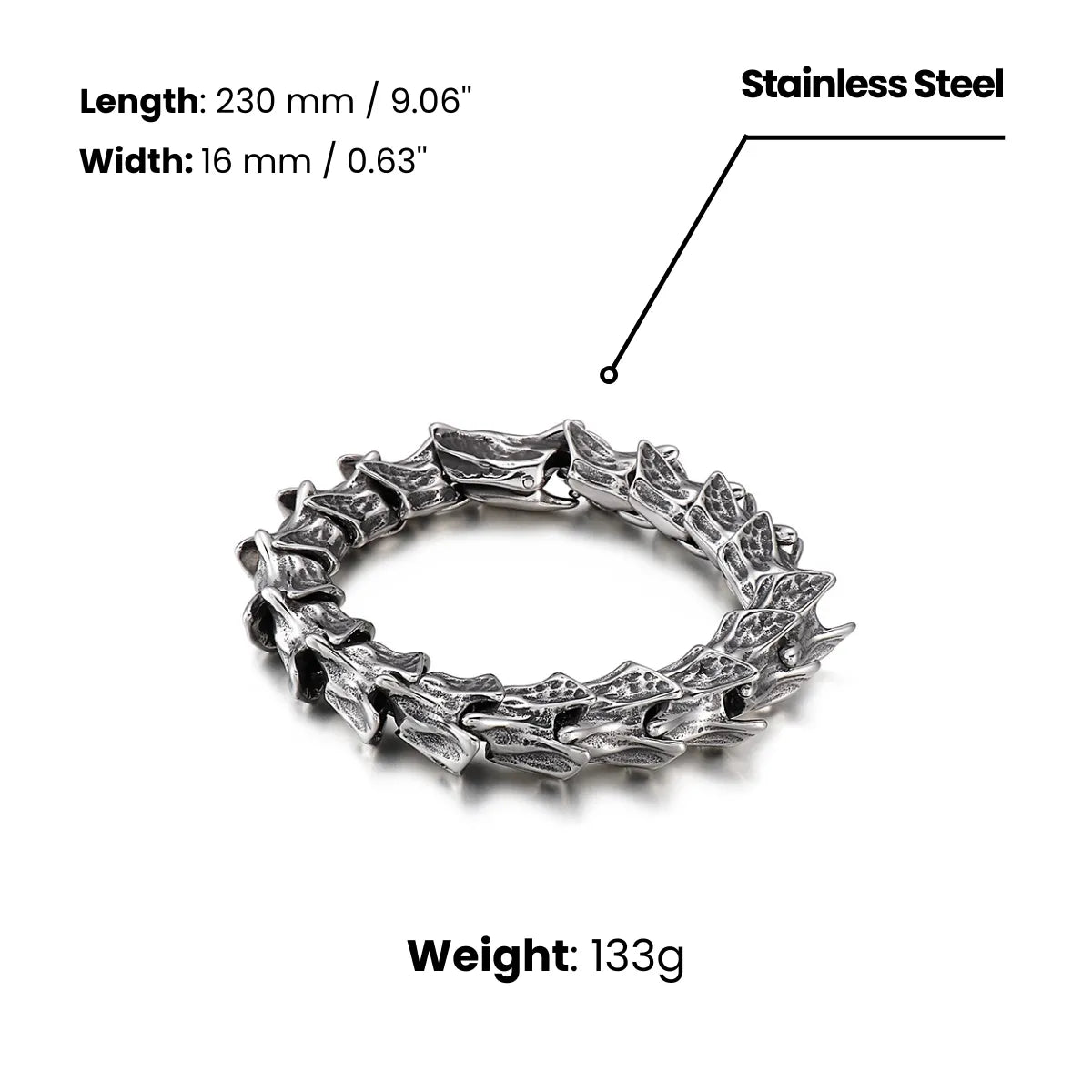 Men's Dragon Bone Bracelet Dimensions and Weight