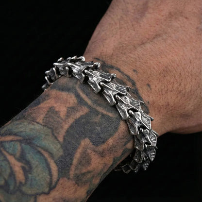 Men’s Dragon Bone Bracelet Worn by Male Model Close Up