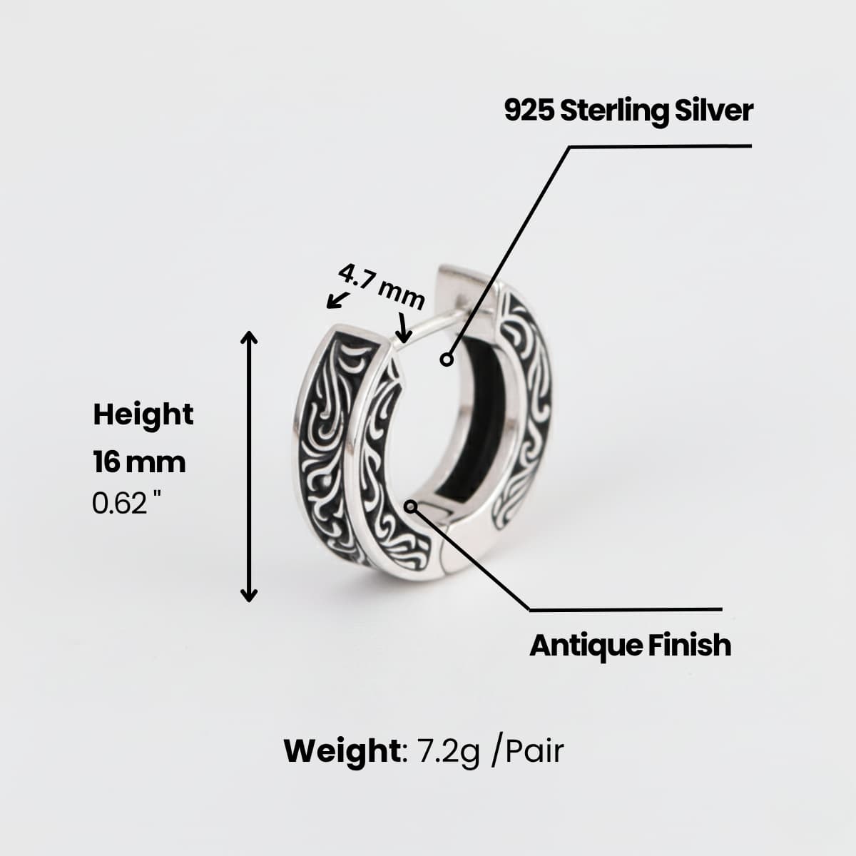 Men's Filigree Hoop Earrings Dimensions and Weight