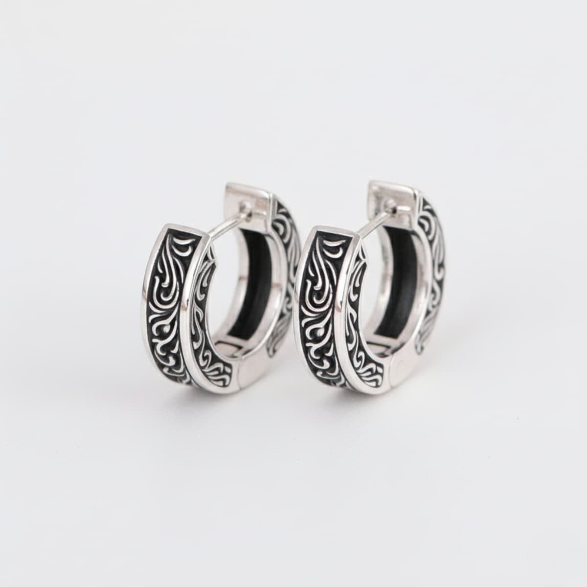 Men's Filigree Hoop Earrings Front