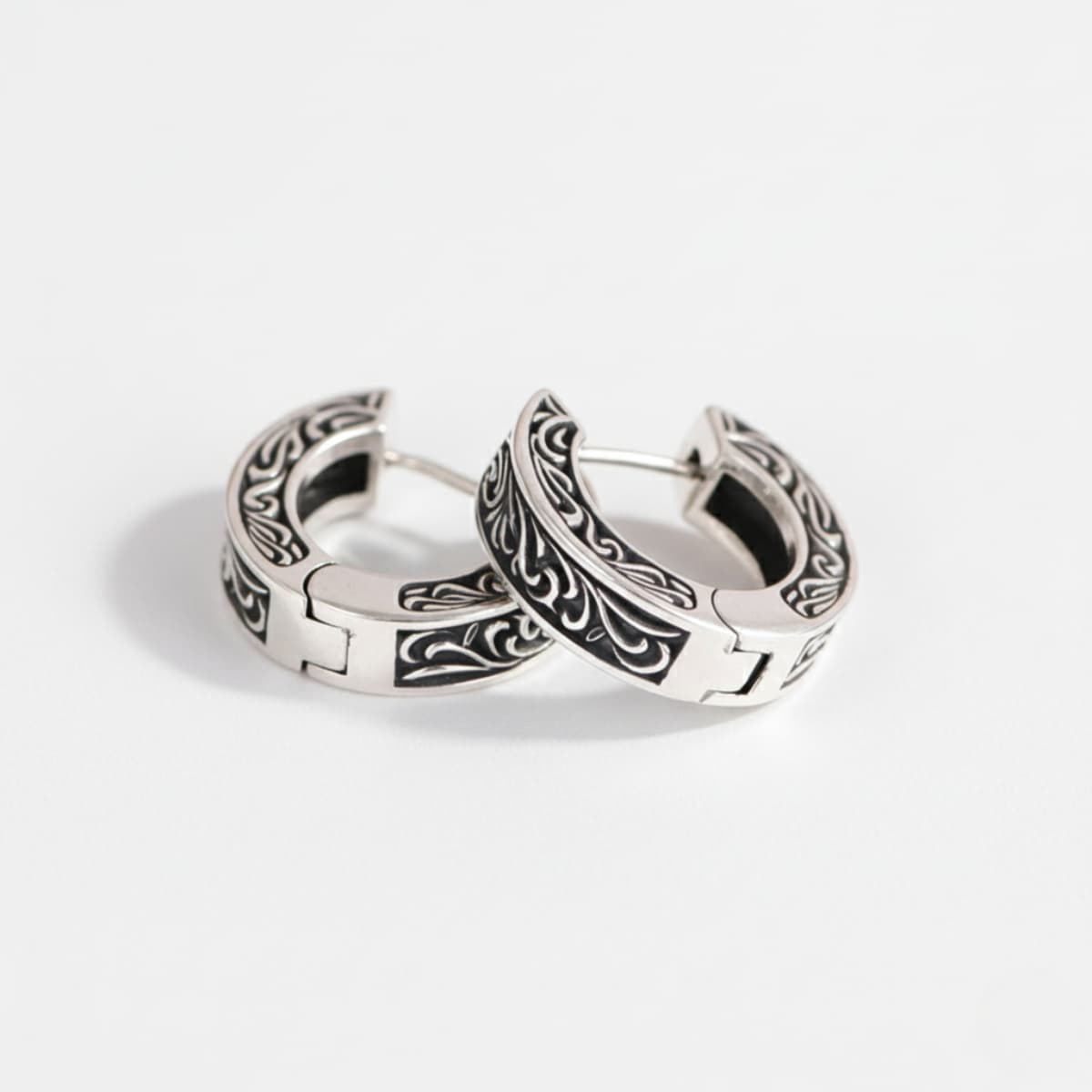 Men's Filigree Hoop Earrings Side