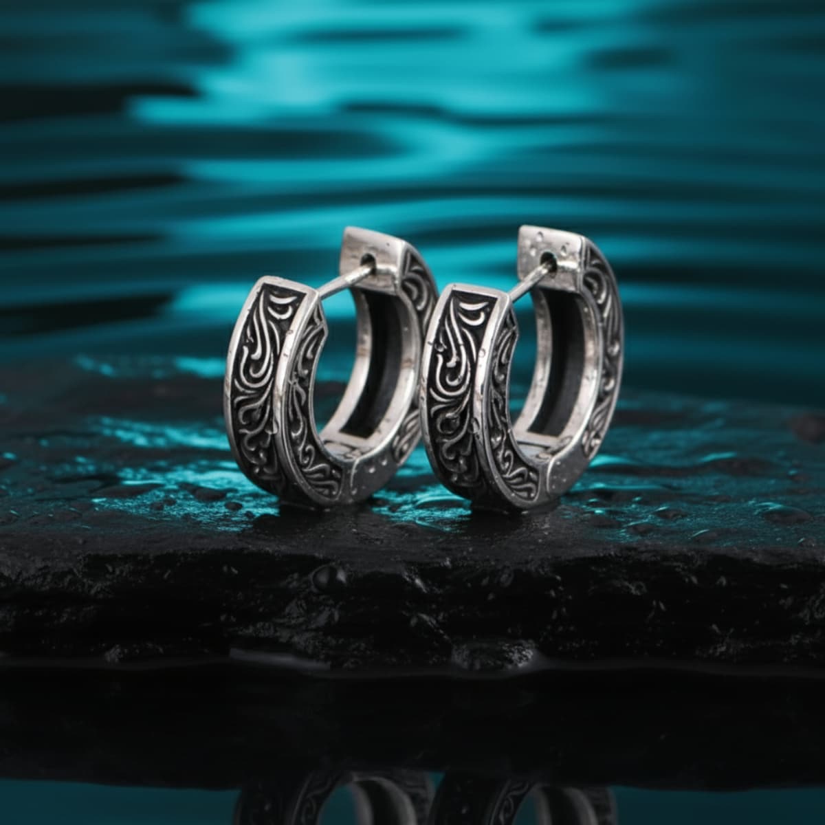 Men's Filigree Hoop Earrings Sterling Silver | Xenos Jewelry