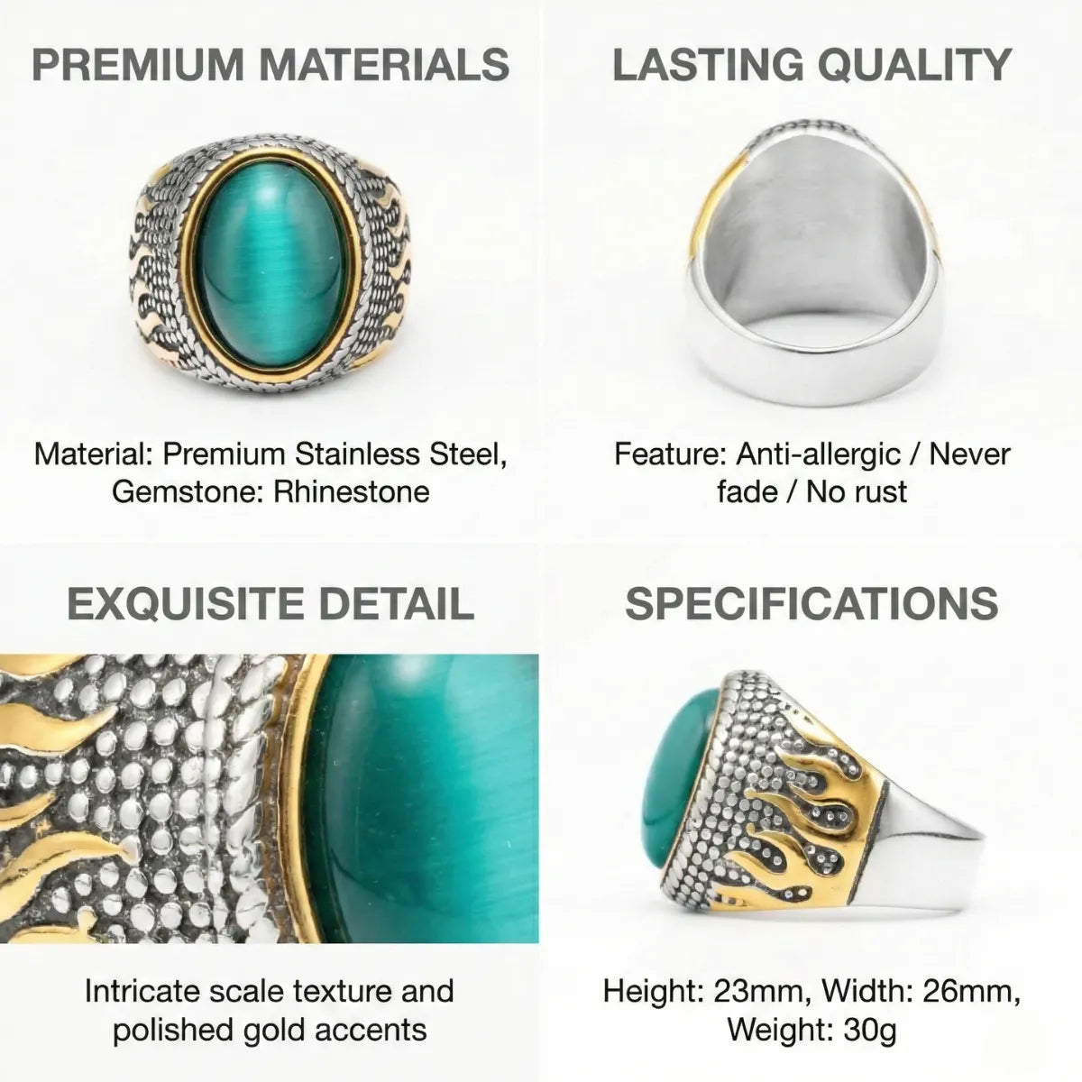 Men's Green Cat's Eye Ring Features