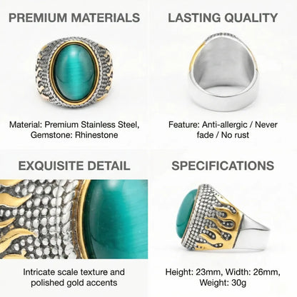 Men's Green Cat's Eye Ring Features