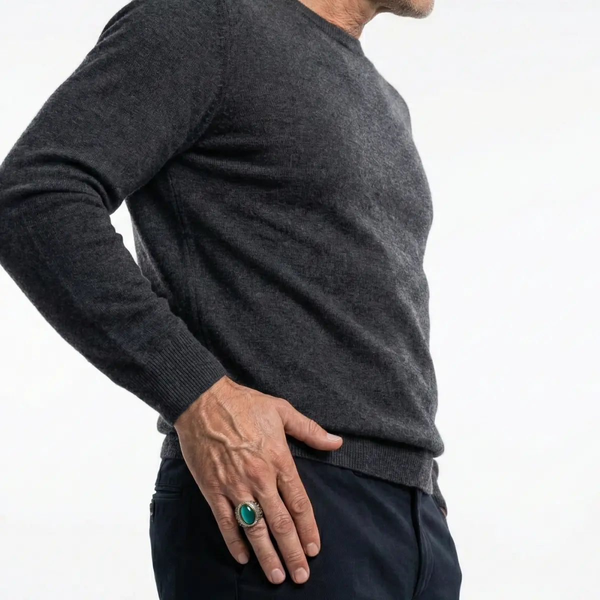 Men's Green Cat's Eye Ring Worn by Male Model