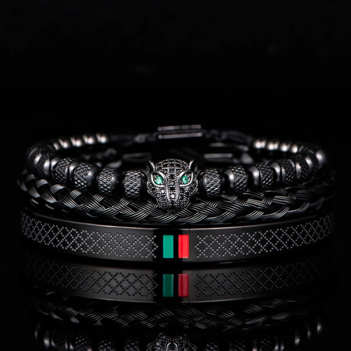 Men's Panther Bracelet Set Black