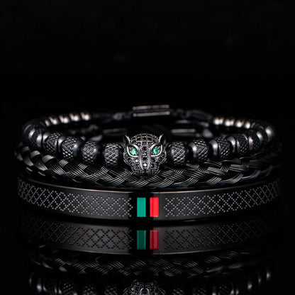 Men's Panther Bracelet Set Black