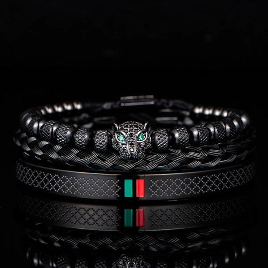 Men's Panther Bracelet Set Black